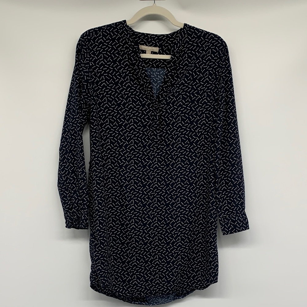 Sz 2 Banana 🍌 Republic Tunic Blouse black & whole tiny polka dots used - Picture 1 of 11